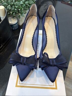 Charter Club Navy Satin Pointed-Toe Pumps with Bow Accent